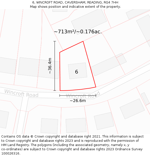 6, WINCROFT ROAD, CAVERSHAM, READING, RG4 7HH: Plot and title map