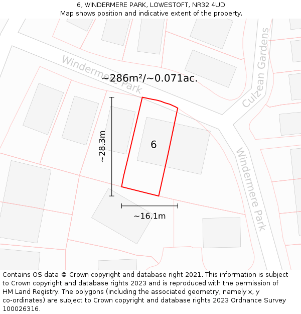 6, WINDERMERE PARK, LOWESTOFT, NR32 4UD: Plot and title map