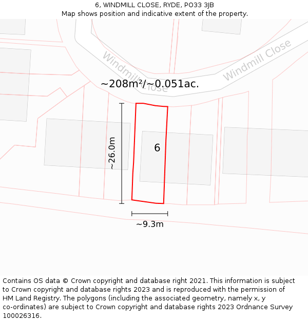 6, WINDMILL CLOSE, RYDE, PO33 3JB: Plot and title map