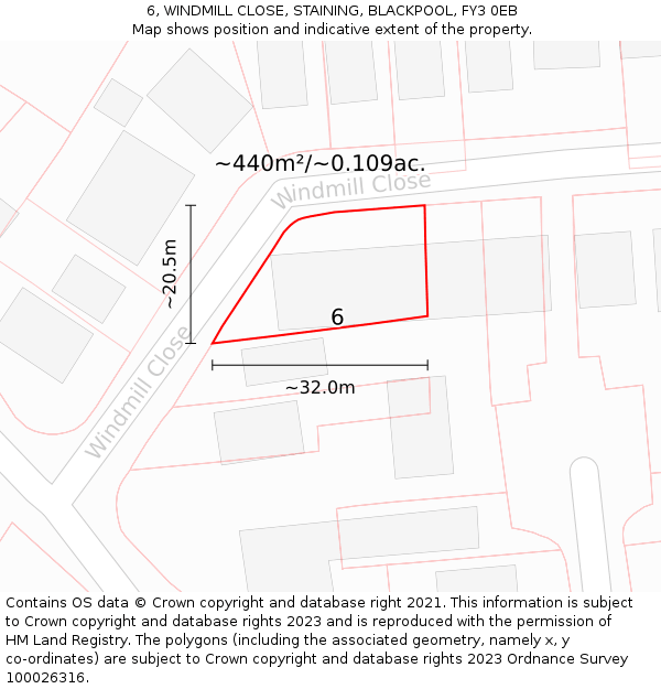 6, WINDMILL CLOSE, STAINING, BLACKPOOL, FY3 0EB: Plot and title map