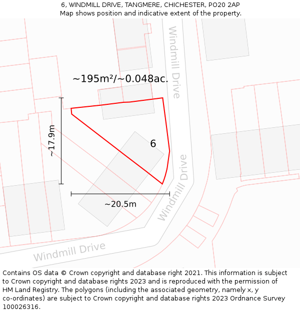 6, WINDMILL DRIVE, TANGMERE, CHICHESTER, PO20 2AP: Plot and title map