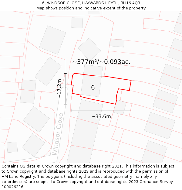 6, WINDSOR CLOSE, HAYWARDS HEATH, RH16 4QR: Plot and title map