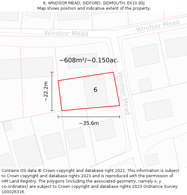 6, WINDSOR MEAD, SIDFORD, SIDMOUTH, EX10 9SJ: Plot and title map