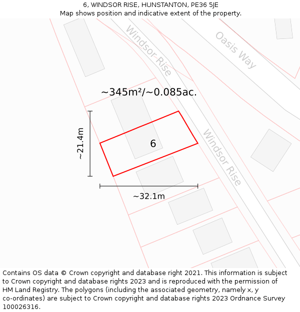 6, WINDSOR RISE, HUNSTANTON, PE36 5JE: Plot and title map