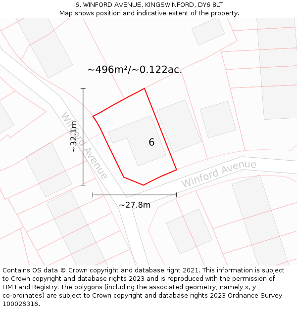 6, WINFORD AVENUE, KINGSWINFORD, DY6 8LT: Plot and title map