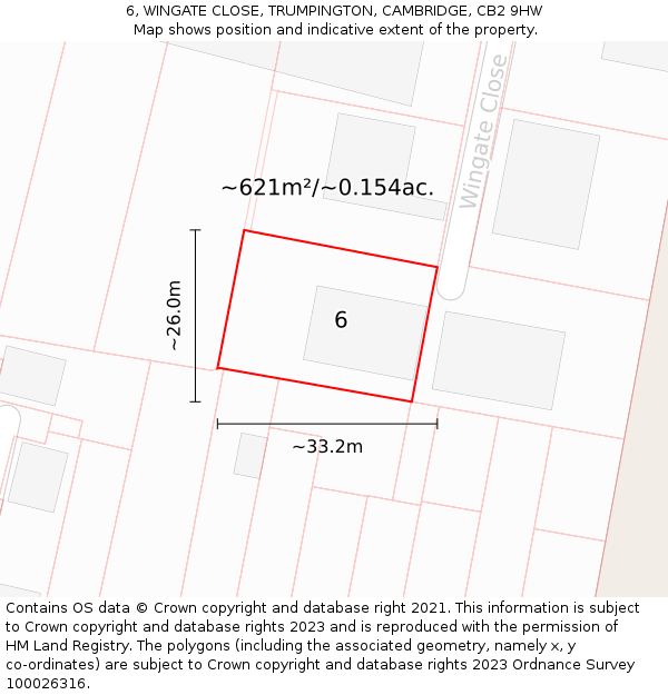 6, WINGATE CLOSE, TRUMPINGTON, CAMBRIDGE, CB2 9HW: Plot and title map