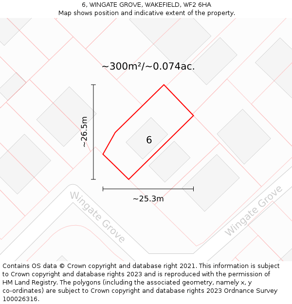 6, WINGATE GROVE, WAKEFIELD, WF2 6HA: Plot and title map