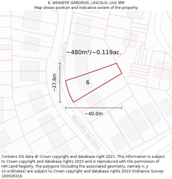 6, WINNIFFE GARDENS, LINCOLN, LN2 4RP: Plot and title map