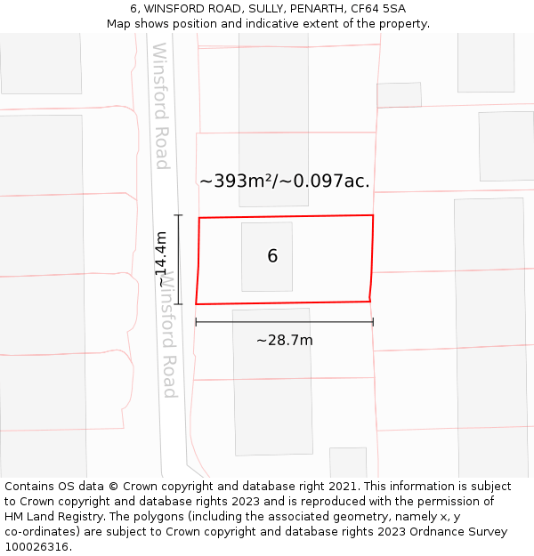 6, WINSFORD ROAD, SULLY, PENARTH, CF64 5SA: Plot and title map