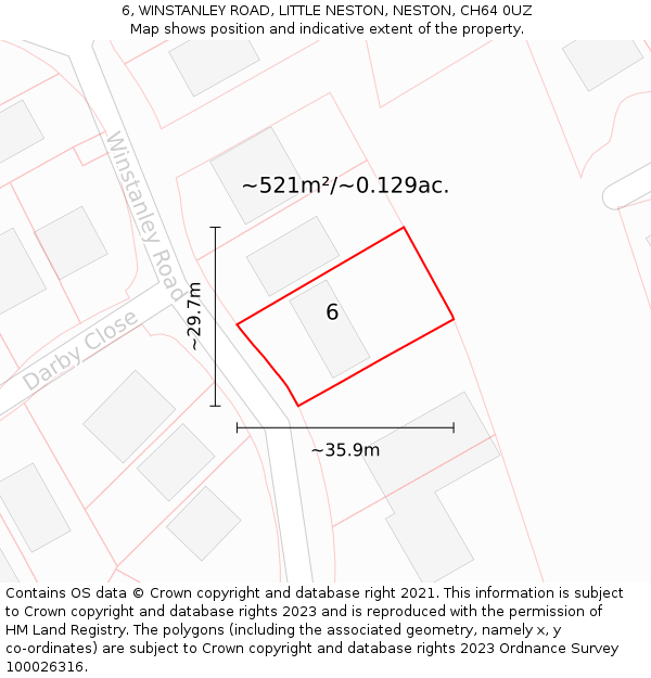 6, WINSTANLEY ROAD, LITTLE NESTON, NESTON, CH64 0UZ: Plot and title map