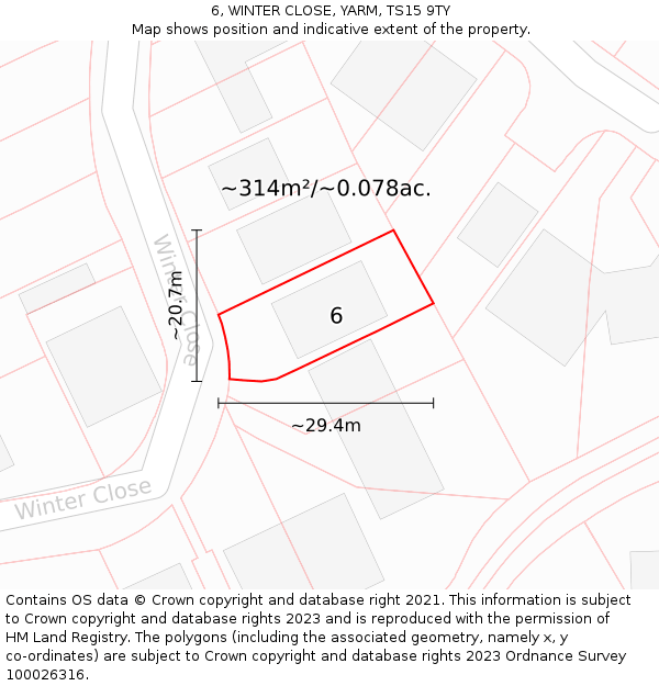 6, WINTER CLOSE, YARM, TS15 9TY: Plot and title map