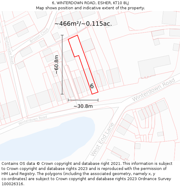 6, WINTERDOWN ROAD, ESHER, KT10 8LJ: Plot and title map