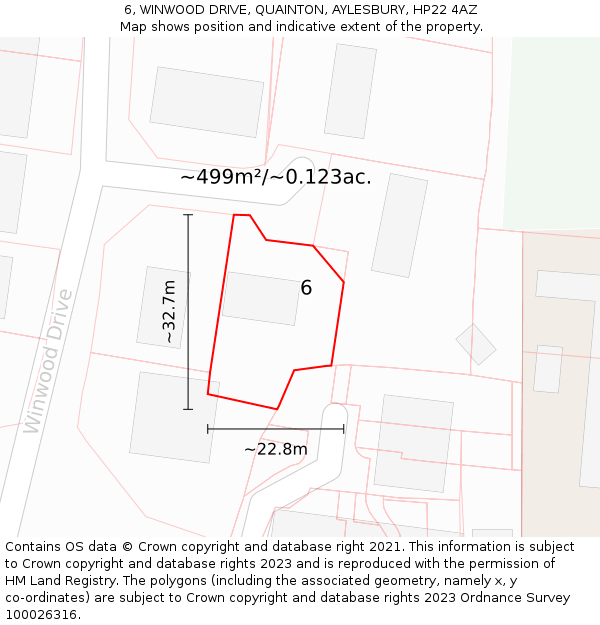 6, WINWOOD DRIVE, QUAINTON, AYLESBURY, HP22 4AZ: Plot and title map
