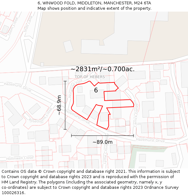 6, WINWOOD FOLD, MIDDLETON, MANCHESTER, M24 6TA: Plot and title map