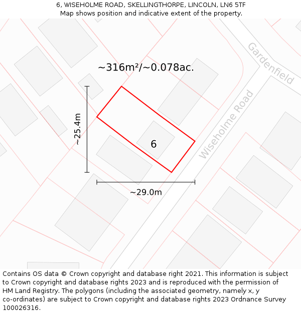 6, WISEHOLME ROAD, SKELLINGTHORPE, LINCOLN, LN6 5TF: Plot and title map