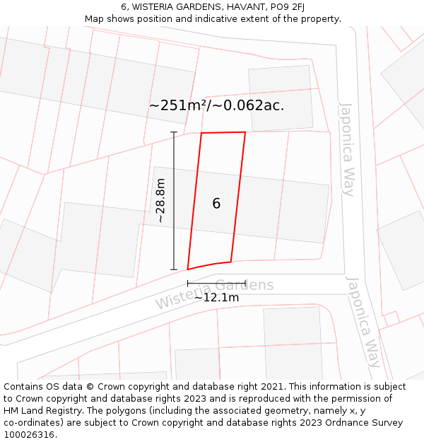 6, WISTERIA GARDENS, HAVANT, PO9 2FJ: Plot and title map