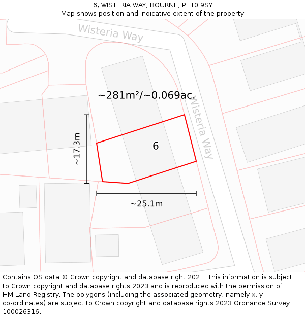 6, WISTERIA WAY, BOURNE, PE10 9SY: Plot and title map