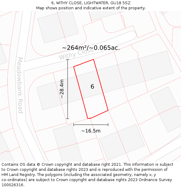 6, WITHY CLOSE, LIGHTWATER, GU18 5SZ: Plot and title map