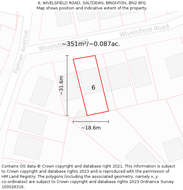 6, WIVELSFIELD ROAD, SALTDEAN, BRIGHTON, BN2 8FQ: Plot and title map