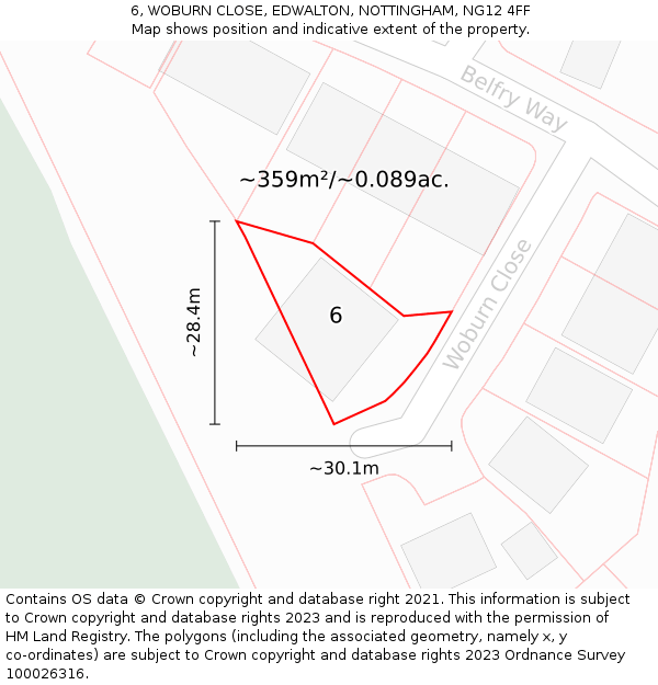 6, WOBURN CLOSE, EDWALTON, NOTTINGHAM, NG12 4FF: Plot and title map