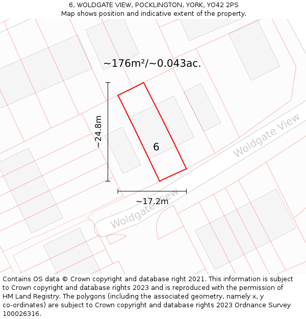 6, WOLDGATE VIEW, POCKLINGTON, YORK, YO42 2PS: Plot and title map