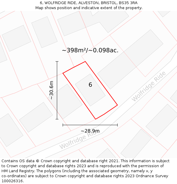 6, WOLFRIDGE RIDE, ALVESTON, BRISTOL, BS35 3RA: Plot and title map