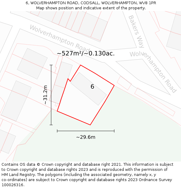 6, WOLVERHAMPTON ROAD, CODSALL, WOLVERHAMPTON, WV8 1PR: Plot and title map