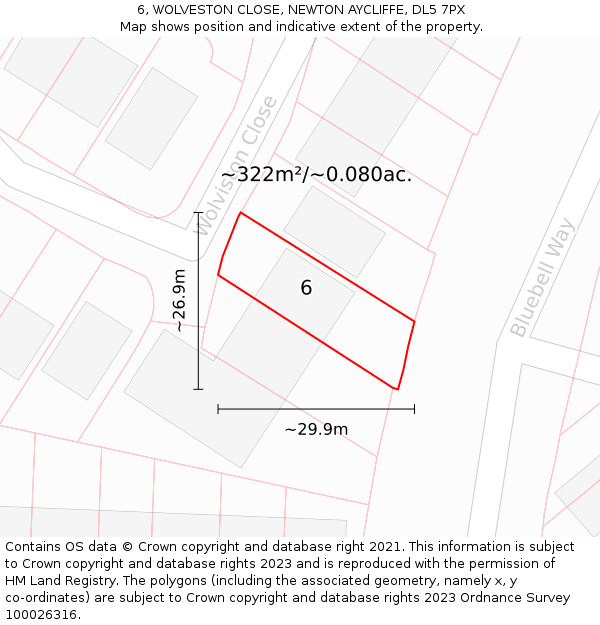 6, WOLVESTON CLOSE, NEWTON AYCLIFFE, DL5 7PX: Plot and title map