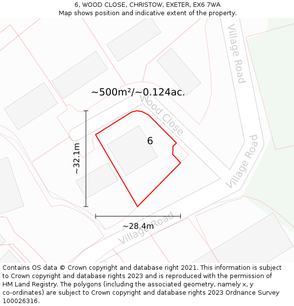 6, WOOD CLOSE, CHRISTOW, EXETER, EX6 7WA: Plot and title map