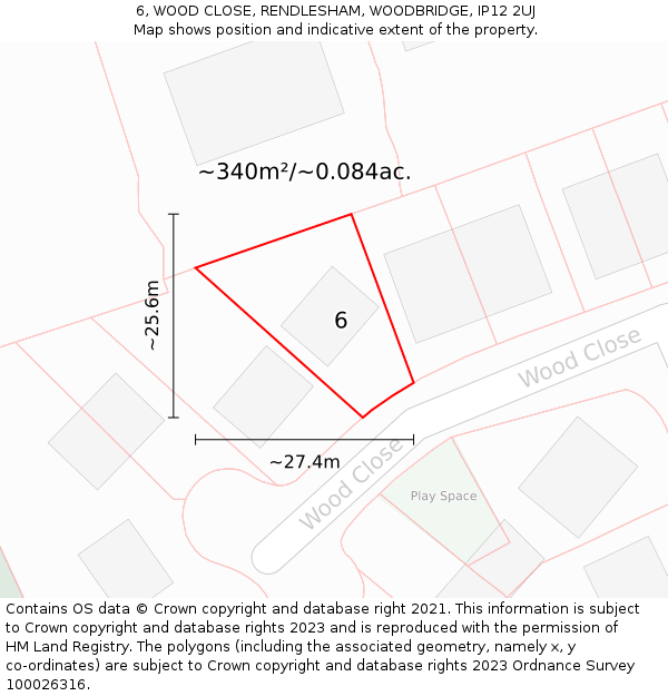 6, WOOD CLOSE, RENDLESHAM, WOODBRIDGE, IP12 2UJ: Plot and title map