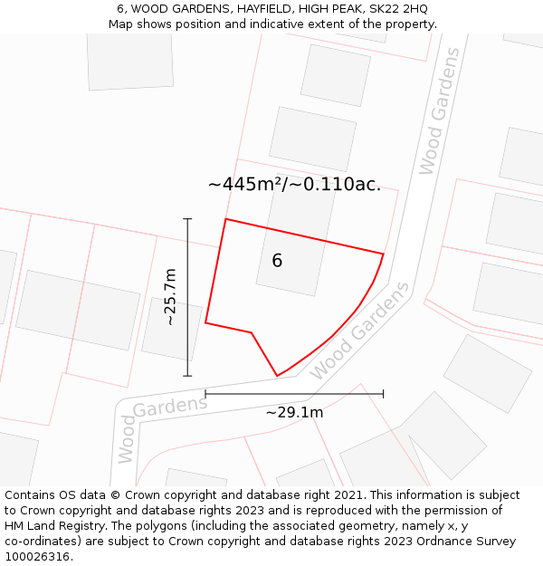 6, WOOD GARDENS, HAYFIELD, HIGH PEAK, SK22 2HQ: Plot and title map