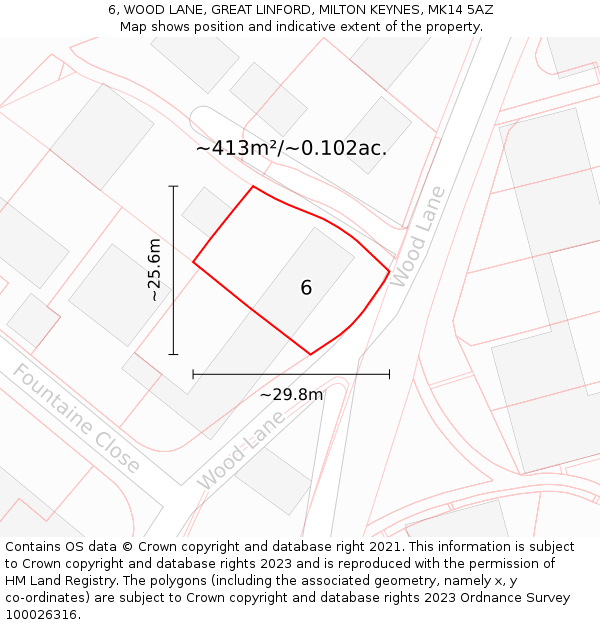 6, WOOD LANE, GREAT LINFORD, MILTON KEYNES, MK14 5AZ: Plot and title map