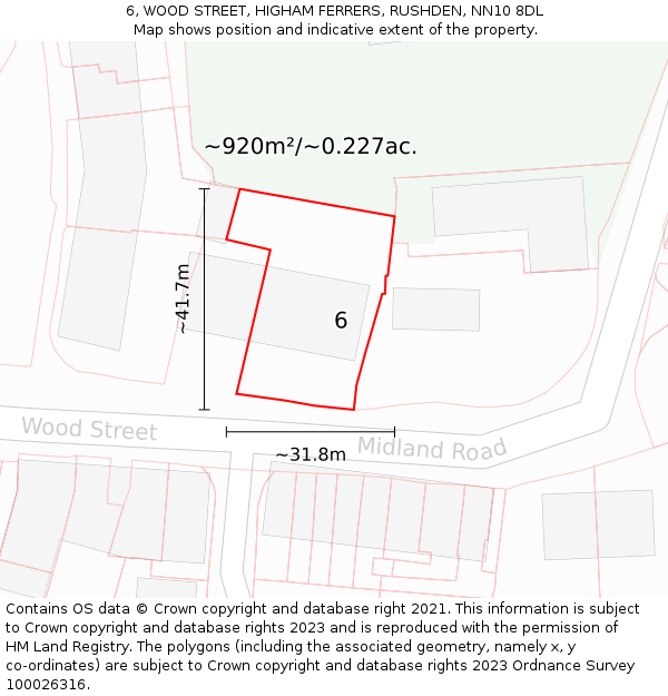 6, WOOD STREET, HIGHAM FERRERS, RUSHDEN, NN10 8DL: Plot and title map