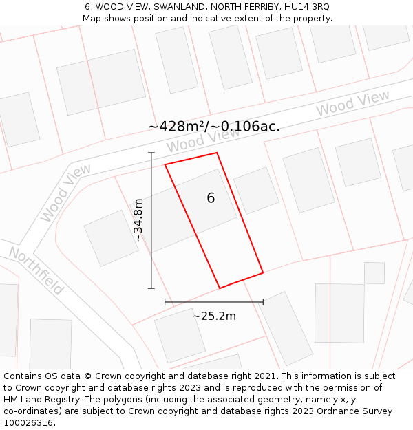 6, WOOD VIEW, SWANLAND, NORTH FERRIBY, HU14 3RQ: Plot and title map