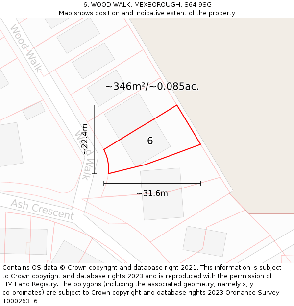 6, WOOD WALK, MEXBOROUGH, S64 9SG: Plot and title map