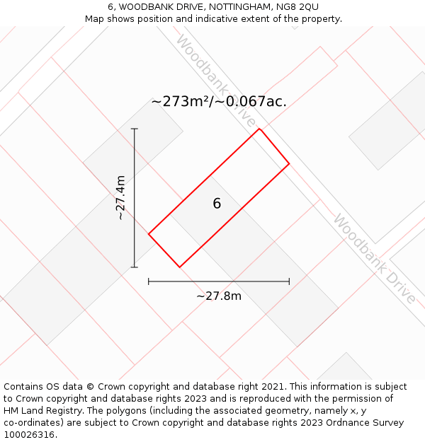 6, WOODBANK DRIVE, NOTTINGHAM, NG8 2QU: Plot and title map