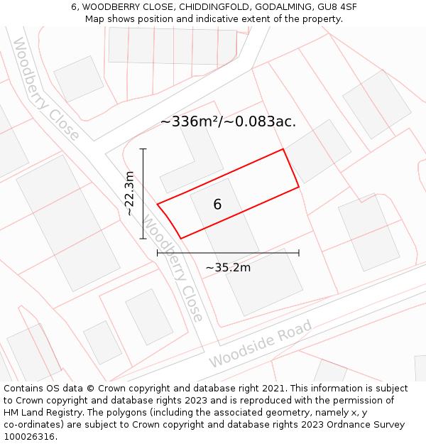 6, WOODBERRY CLOSE, CHIDDINGFOLD, GODALMING, GU8 4SF: Plot and title map