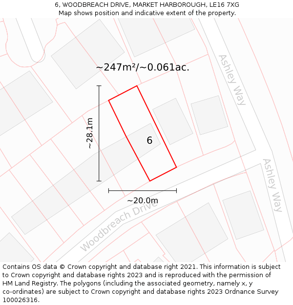 6, WOODBREACH DRIVE, MARKET HARBOROUGH, LE16 7XG: Plot and title map