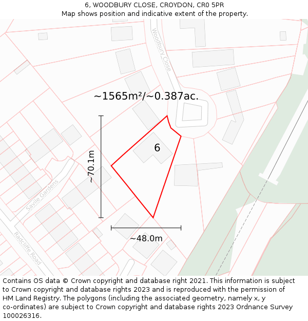 6, WOODBURY CLOSE, CROYDON, CR0 5PR: Plot and title map