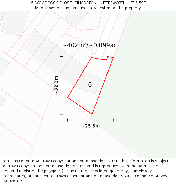 6, WOODCOCK CLOSE, GILMORTON, LUTTERWORTH, LE17 5SE: Plot and title map