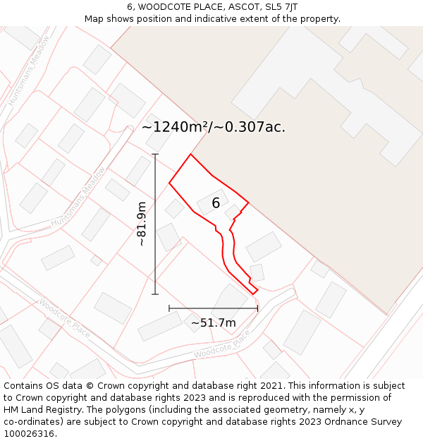 6, WOODCOTE PLACE, ASCOT, SL5 7JT: Plot and title map