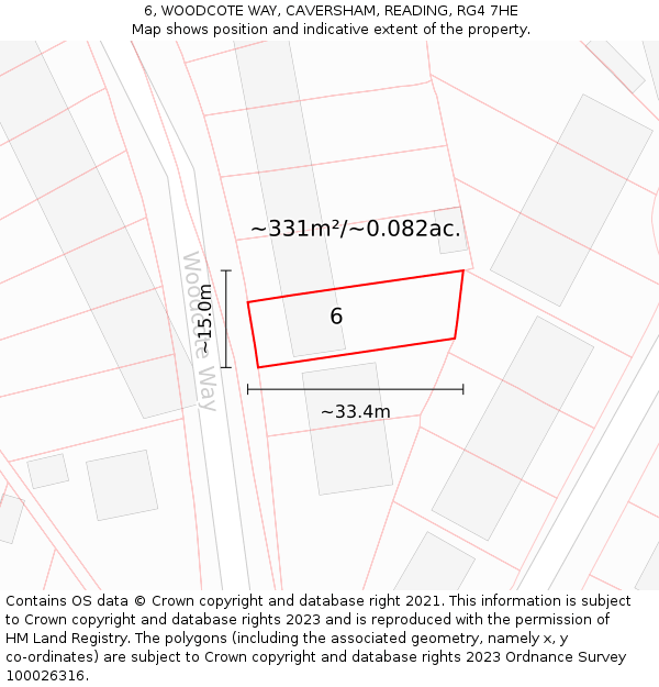 6, WOODCOTE WAY, CAVERSHAM, READING, RG4 7HE: Plot and title map