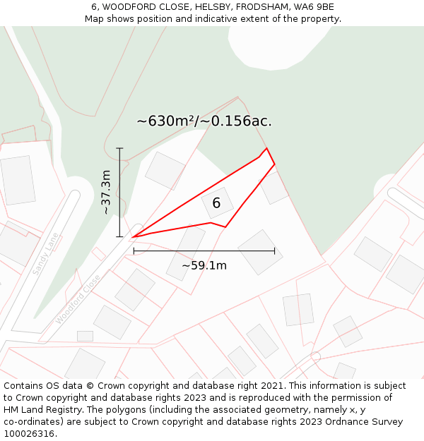 6, WOODFORD CLOSE, HELSBY, FRODSHAM, WA6 9BE: Plot and title map