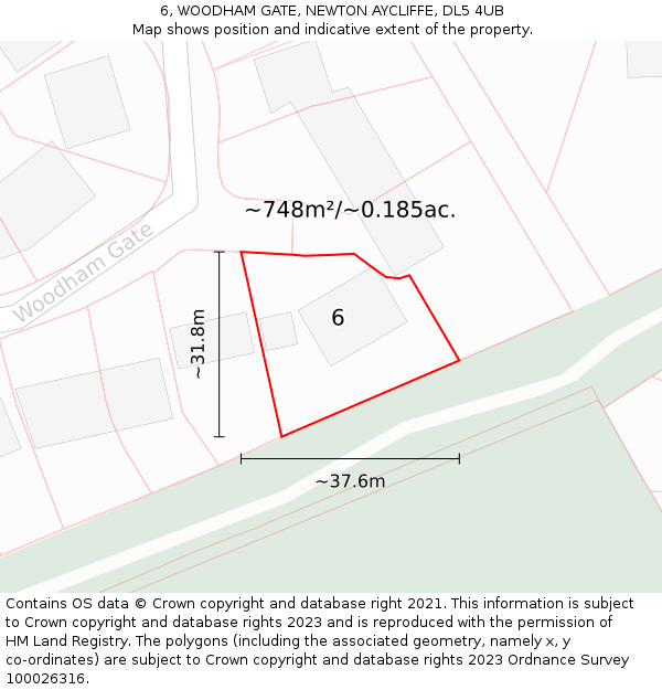 6, WOODHAM GATE, NEWTON AYCLIFFE, DL5 4UB: Plot and title map