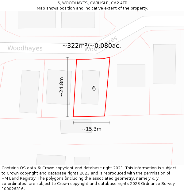 6, WOODHAYES, CARLISLE, CA2 4TP: Plot and title map