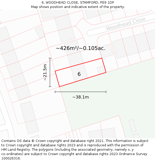 6, WOODHEAD CLOSE, STAMFORD, PE9 1DP: Plot and title map