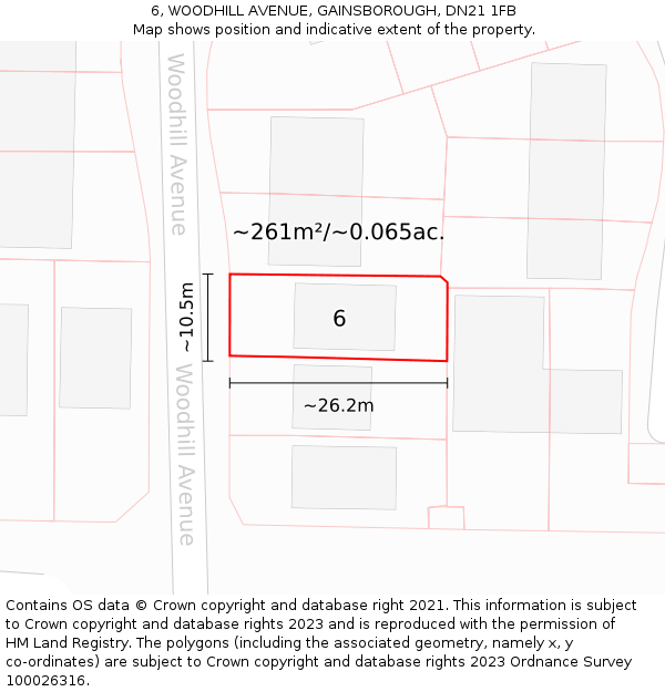 6, WOODHILL AVENUE, GAINSBOROUGH, DN21 1FB: Plot and title map