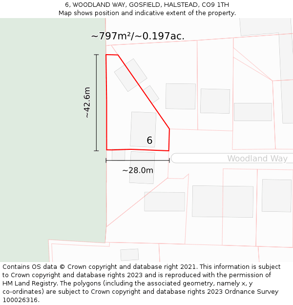 6, WOODLAND WAY, GOSFIELD, HALSTEAD, CO9 1TH: Plot and title map