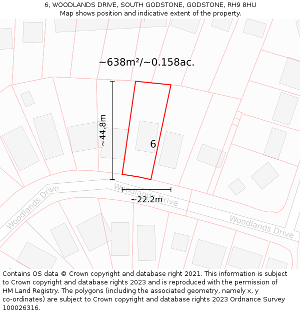 6, WOODLANDS DRIVE, SOUTH GODSTONE, GODSTONE, RH9 8HU: Plot and title map