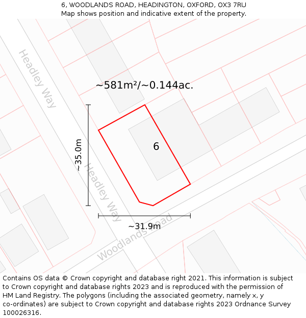 6, WOODLANDS ROAD, HEADINGTON, OXFORD, OX3 7RU: Plot and title map